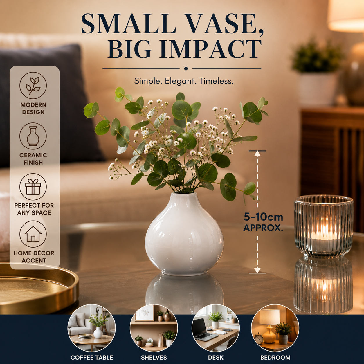 White Gloss Round Flower Vase 5–10cm