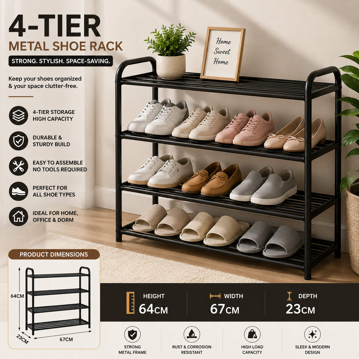4-Tier Metal Shoe Rack Organizer