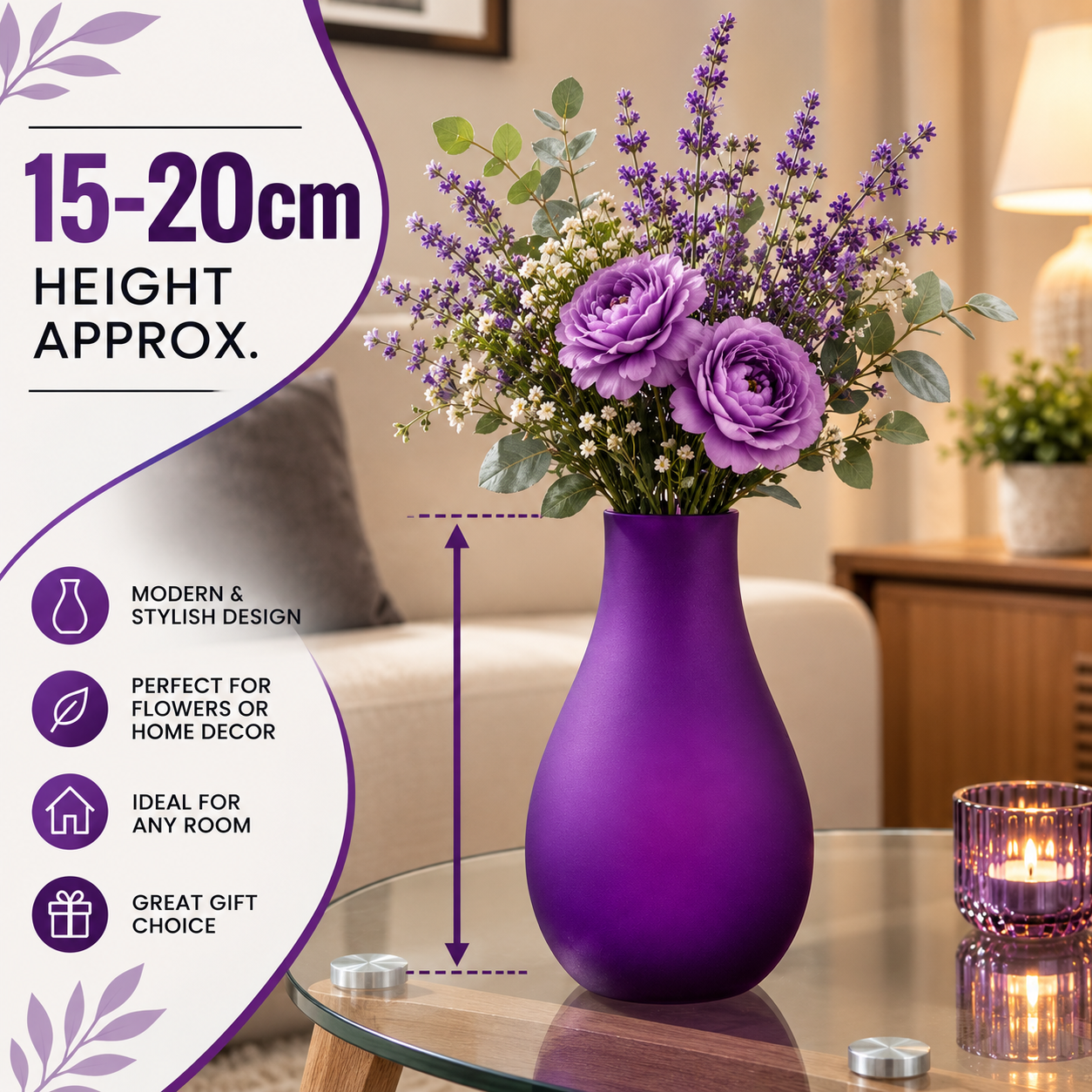 Purple Decorative Bottle Flower Vase 15–20cm