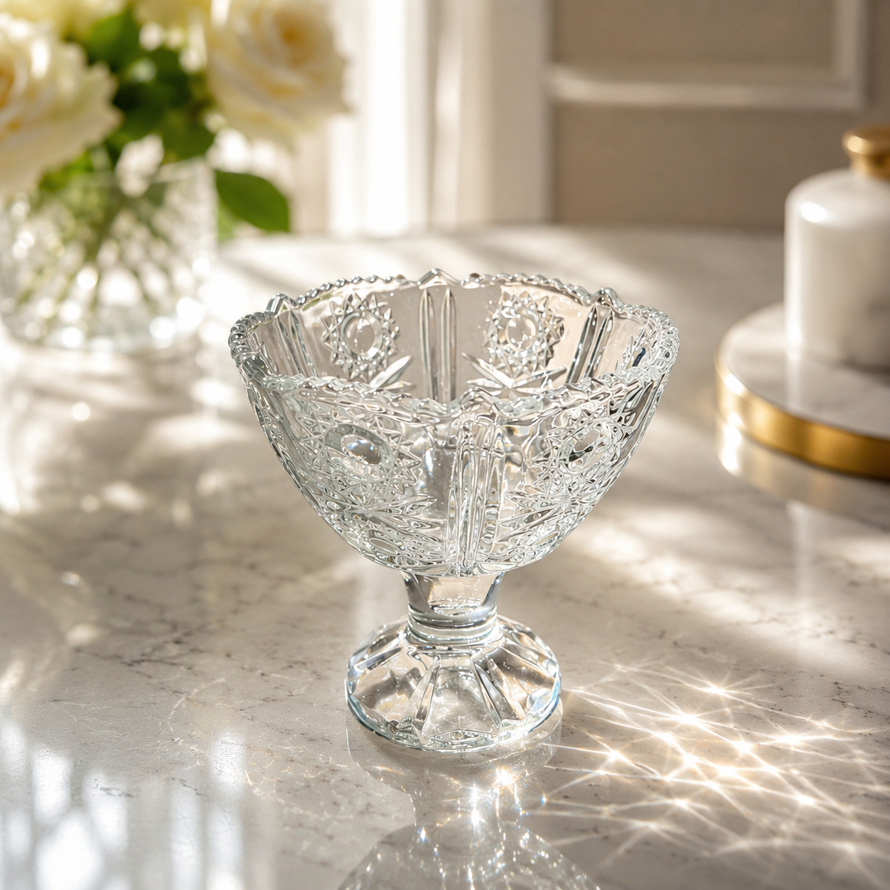 Set of 3 Crystal Glass Ice Cream Bowls Dessert Sundae Cups