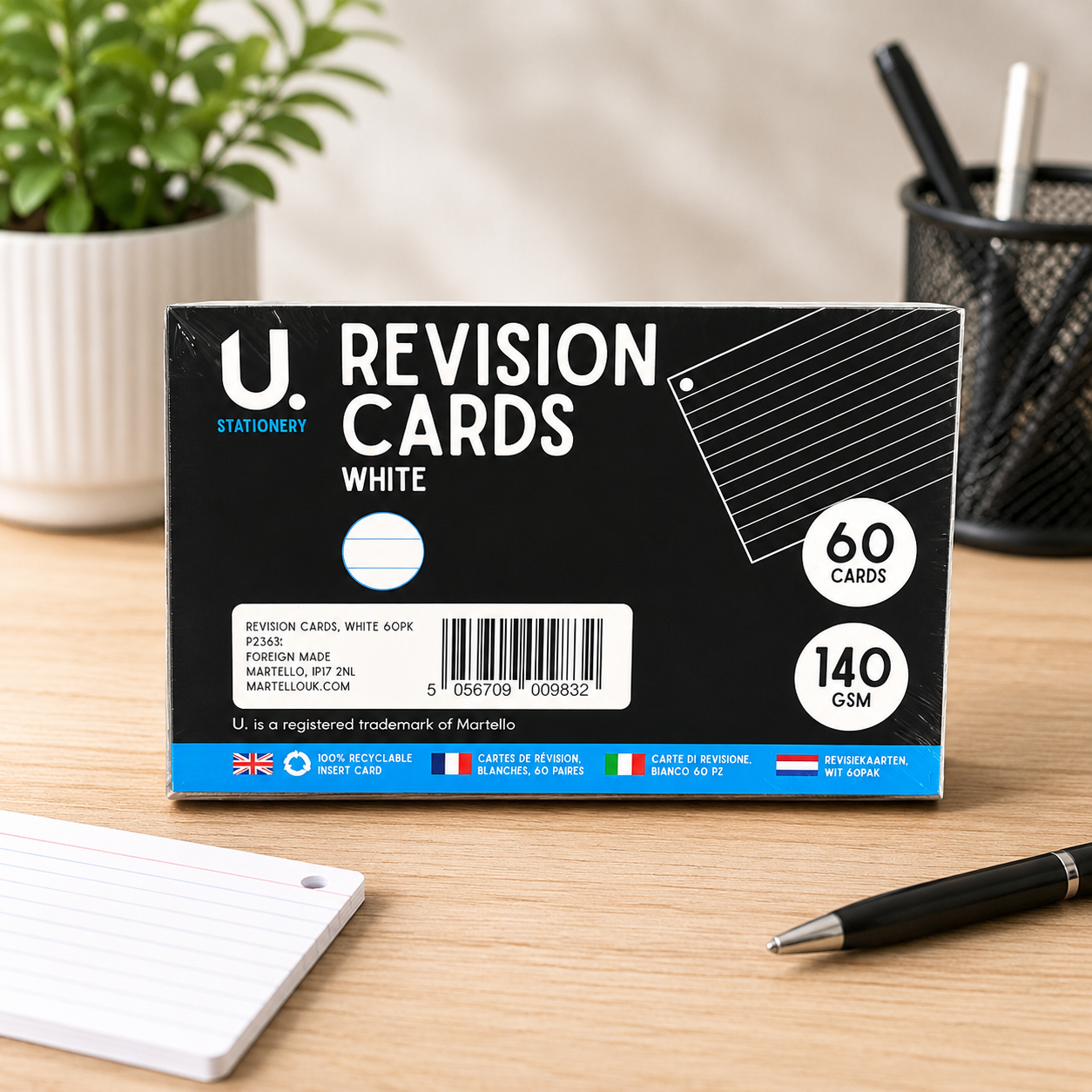 White Revision Cards – 60 Pack, 140 GSM Study Flash Cards