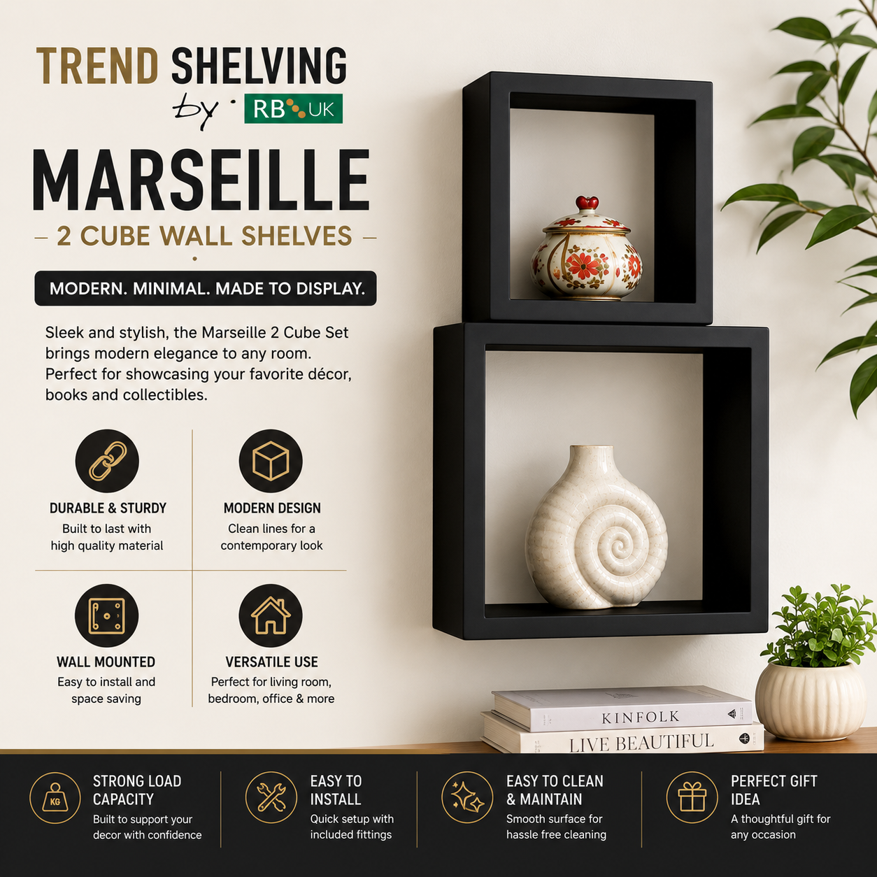 TrendShelving Marseille 2 Cube Wall Shelf Set