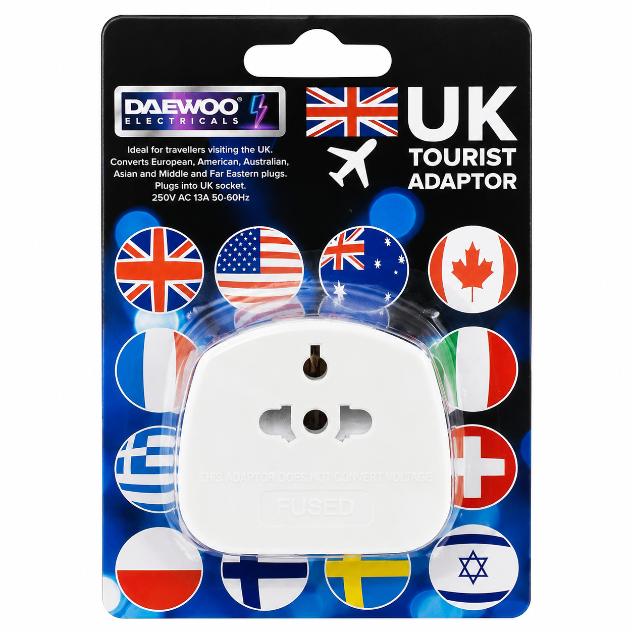 UK Tourist Adaptor Fused Travel Plug Converter Universal to UK 3 Pin Socket