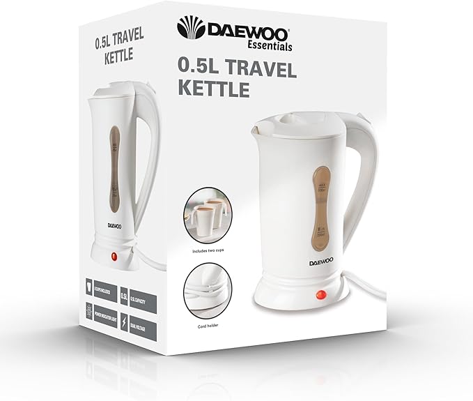 Daewoo 0.5L Travel Plastic Kettle White