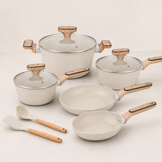 HotChef Granite Series Cookware Set – 10 Piece Beige Collection