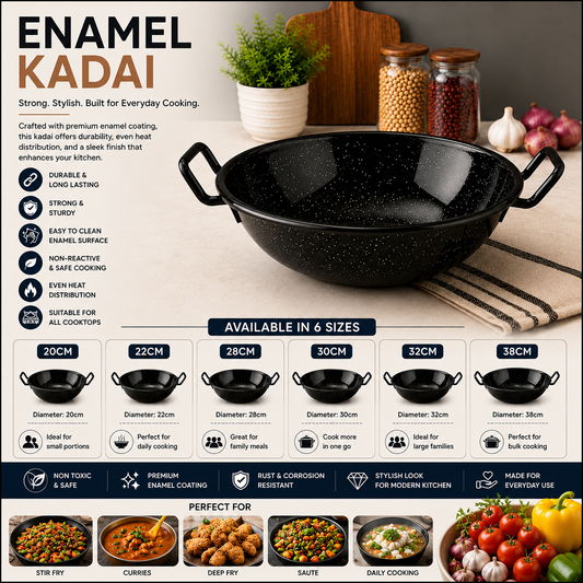 Premium Enamel Kadai – Heavy Duty Non-Stick Cooking Wok