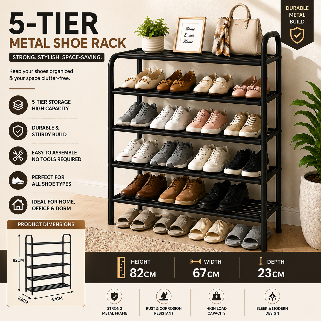 5-Tier Metal Shoe Rack Organizer