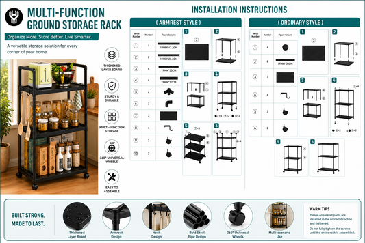 Multi-Function 3-Tier Storage Rack with Wheels