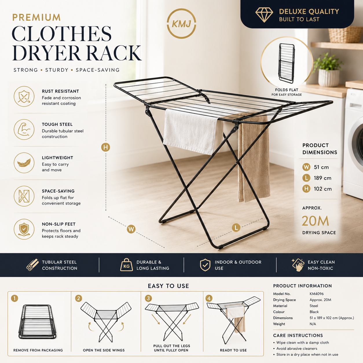 Folding Clothes Airer 20M Drying Rack Steel Laundry Dryer