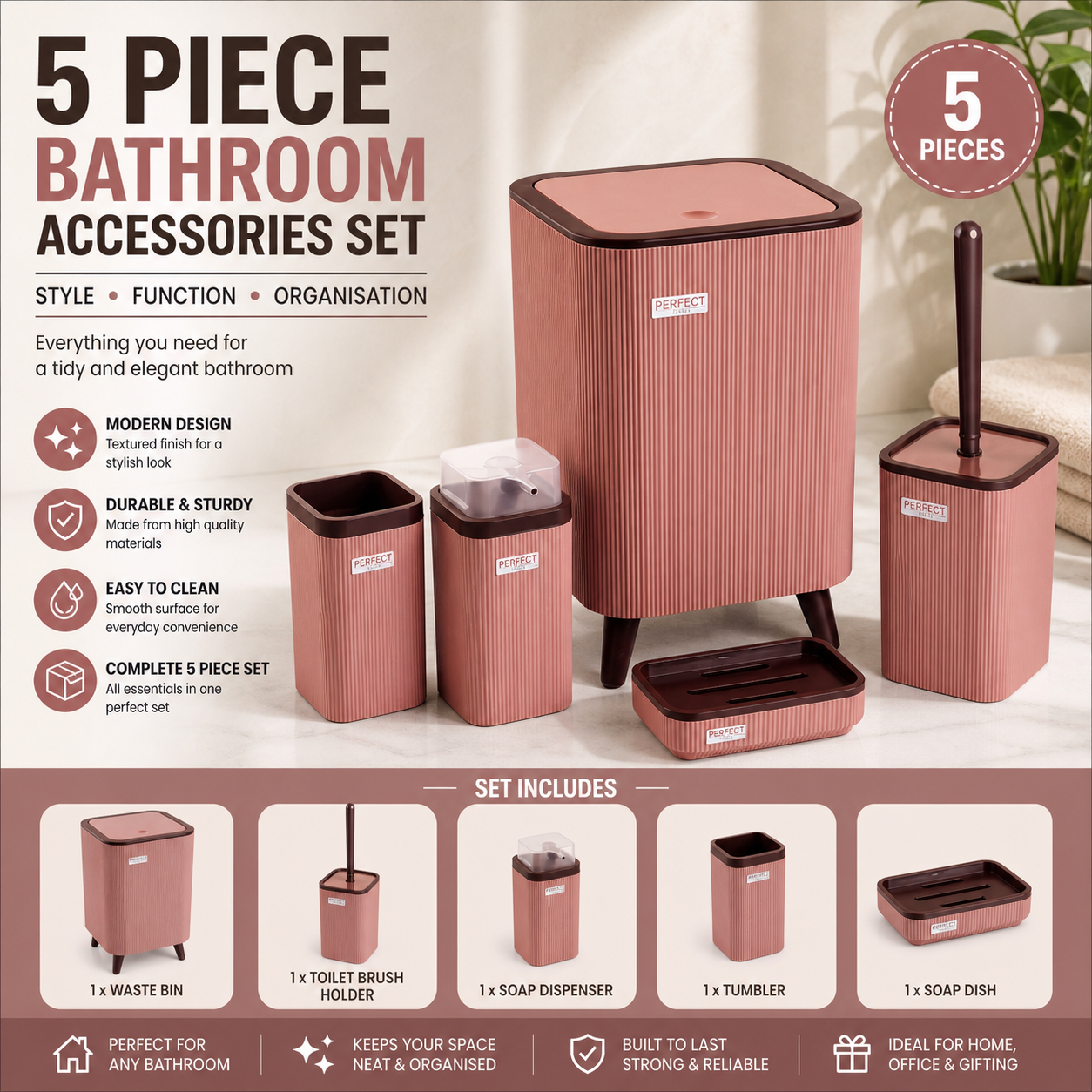 5 Piece Bathroom Accessories Set