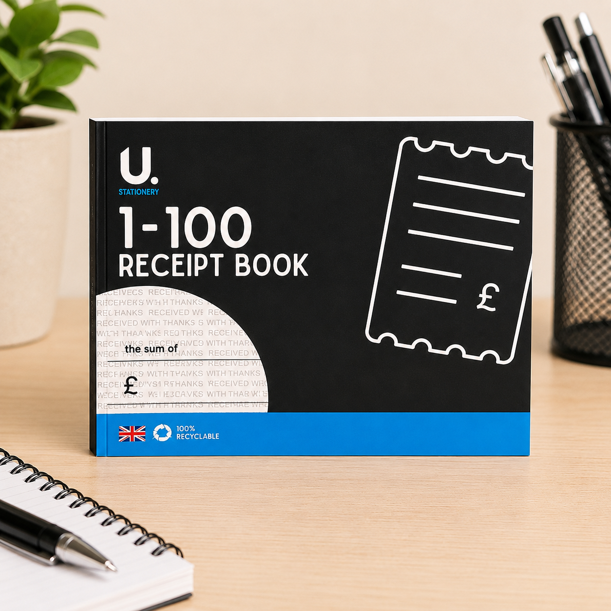 Receipt Book 1–100 with Carbon Copy Duplicate Receipts