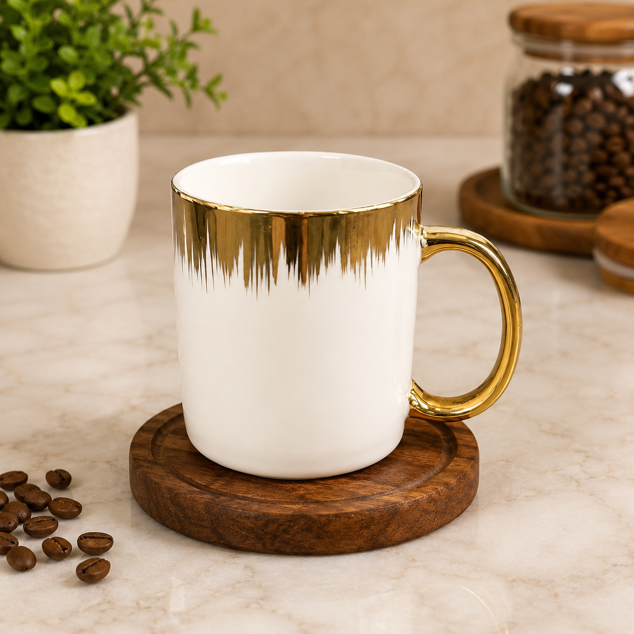 Luxury White & Gold Ceramic Coffee Mug