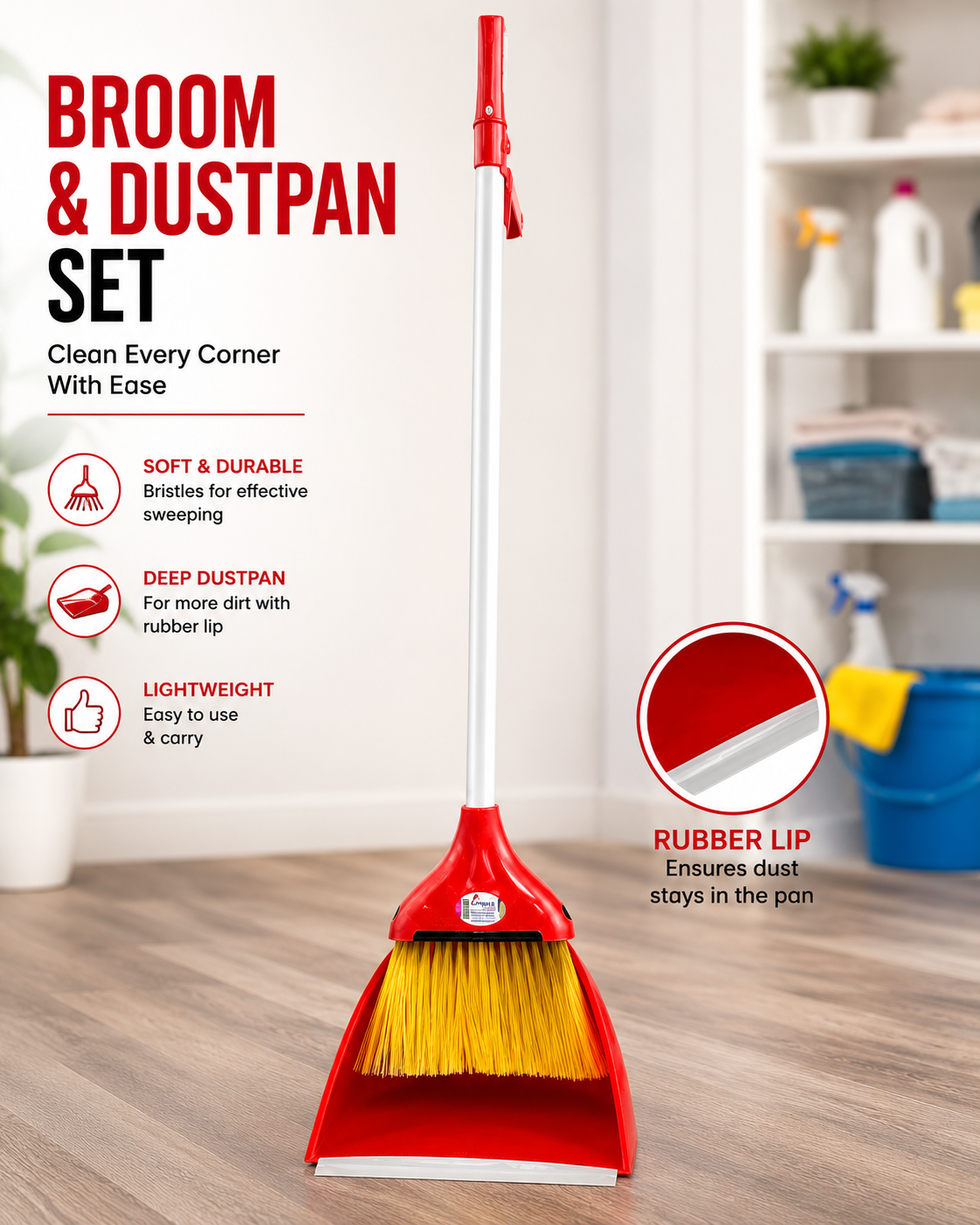 Broom & Dustpan Set with Long Handle