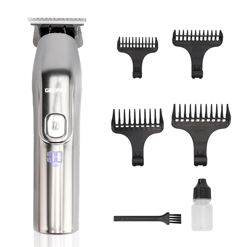 GEEPAS Brushed Stainless Steel Electric Rechargeable Hair & Beard Trimmer
