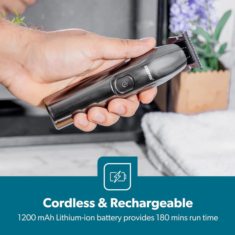 GEEPAS Brushed Stainless Steel Electric Rechargeable Hair & Beard Trimmer