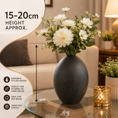 Charcoal Grey Round Vase 15–20cm – Modern Decorative Flower Vase