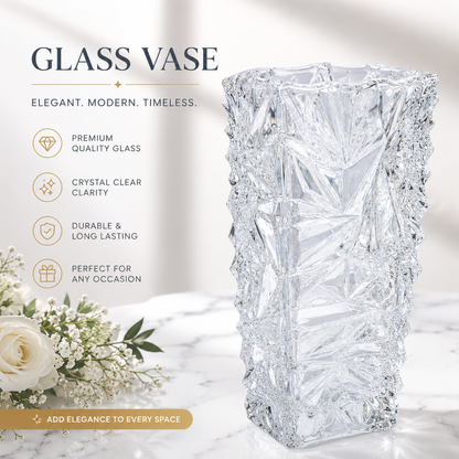 Premium Crystal Glass Vase 20-25cm approx. Decorative Flower Vase Clear
