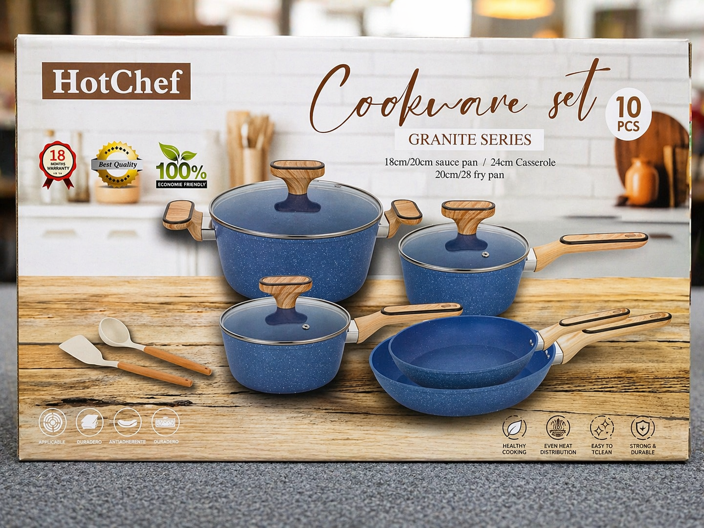 HotChef Granite Series Cookware Set – 10 Piece Beige Collection