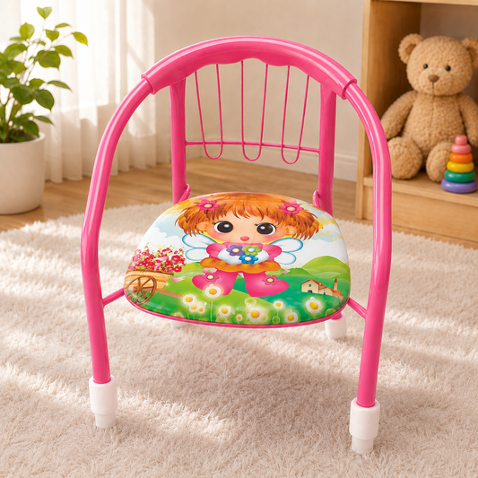 Kids Pink Metal Chair with Cartoon Printed Seat & Backrest