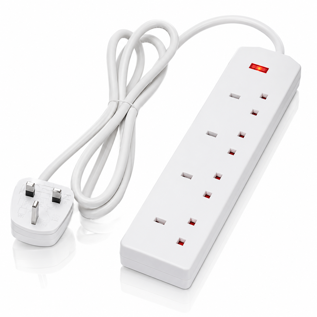 4 Way Extension Lead 2M Cable -Daewoo UK Plug Socket Power Strip Neon Indicator