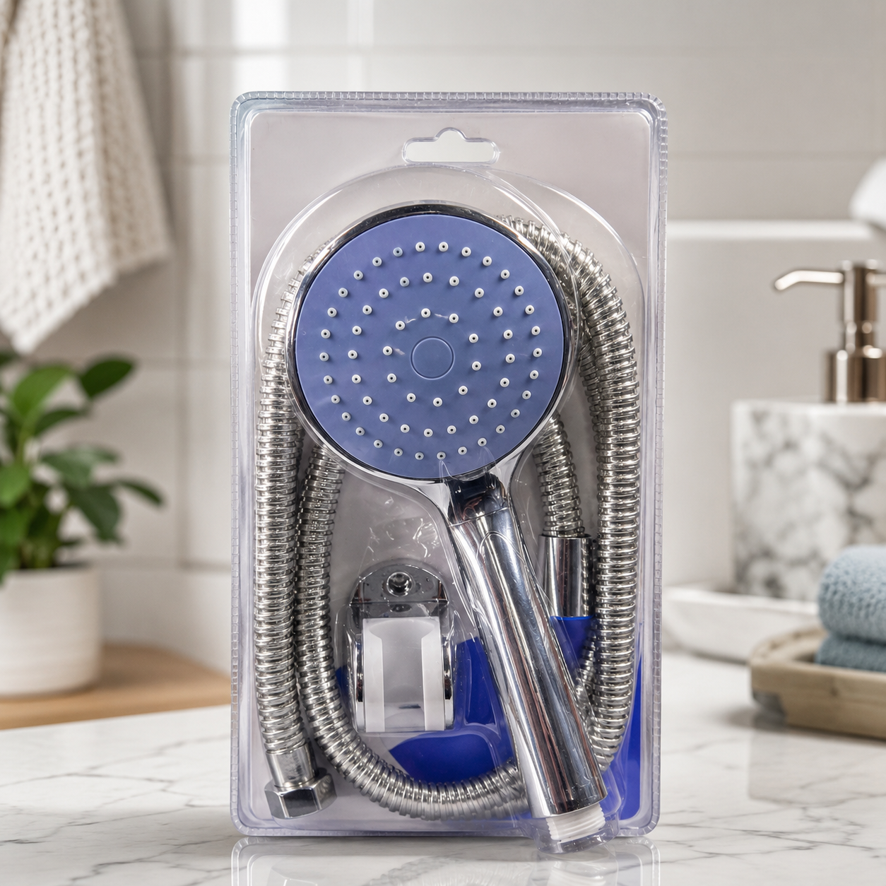 Bathroom Shower Head Kit with Hose Bracket Chrome Finish