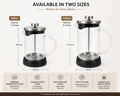 Large Capacity French Press Coffee Maker Set – 800ml & 1000ml