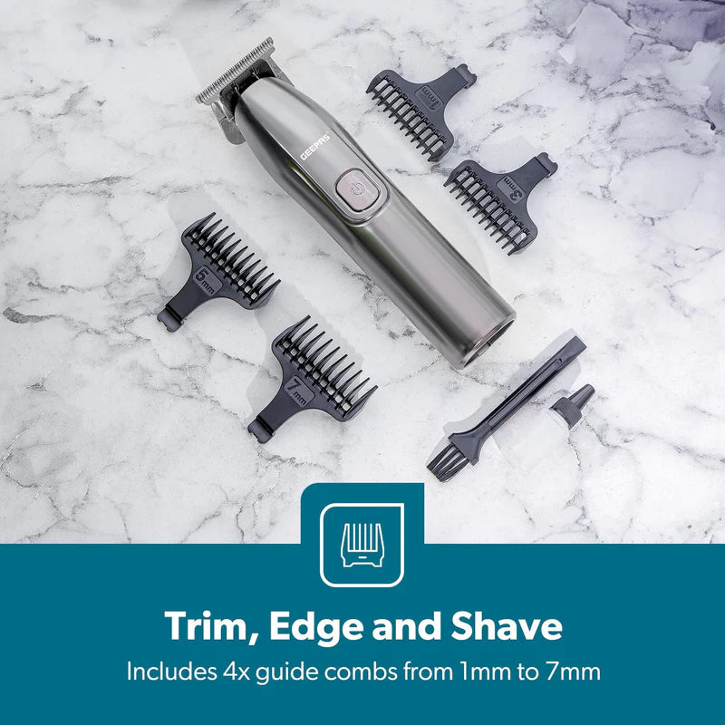 GEEPAS Brushed Stainless Steel Electric Rechargeable Hair & Beard Trimmer