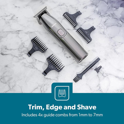 GEEPAS Brushed Stainless Steel Electric Rechargeable Hair & Beard Trimmer