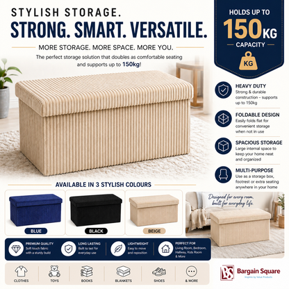 Foldable Storage Ottoman Box – 150kg Heavy Duty Capacity