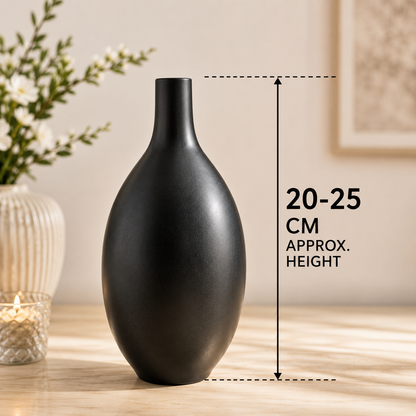 Black Decorative Flower Vase 20–25cm – Modern Matte Tall Artificial Flower Vase