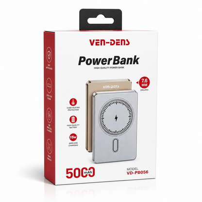 VEN-DENS 5000mAh Magnetic Wireless Power Bank – Ultra Slim 15W Fast Charging