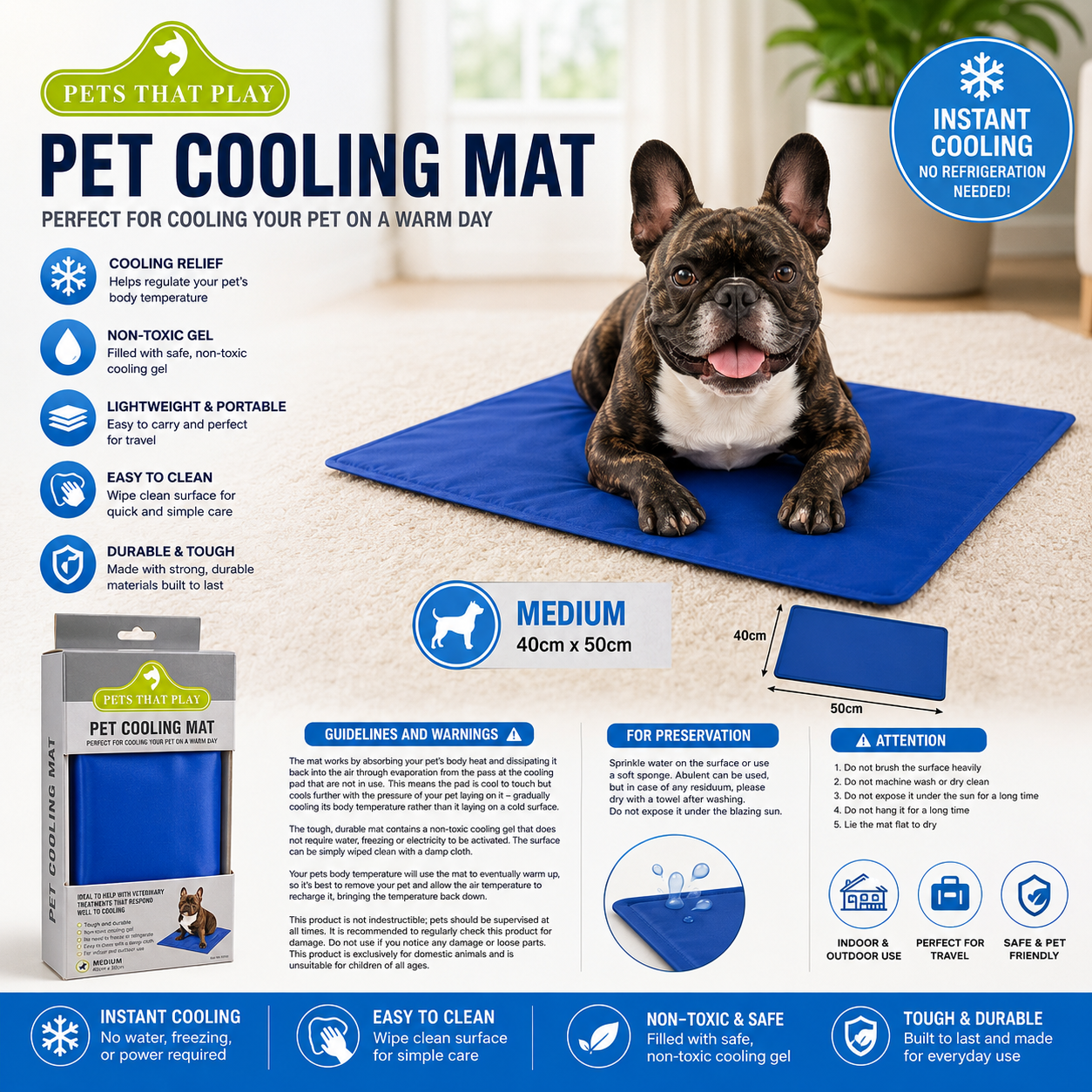 Pet Cooling Mat – Medium Size for Dogs & Cats
