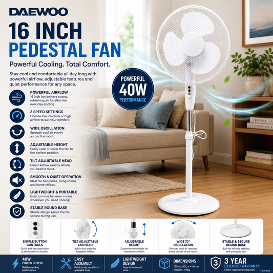 Daewoo 16" White Standing Fan