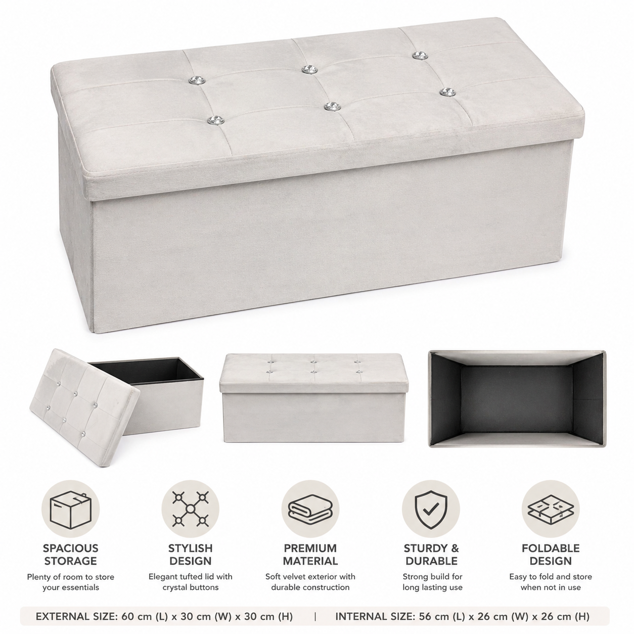 Foldable Storage Ottoman Box – Heavy Duty 150kg Capacity