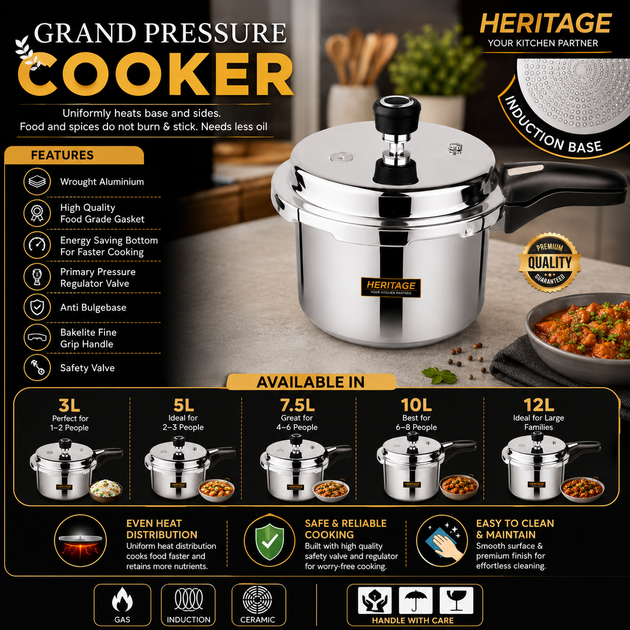 Heritage Aluminium Induction Base Pressure Cooker