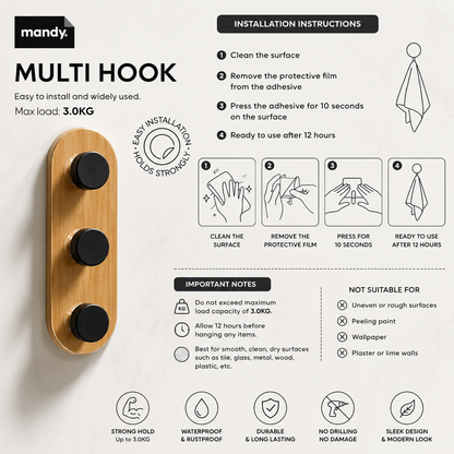Self Adhesive- 3 Wall Hook Rack