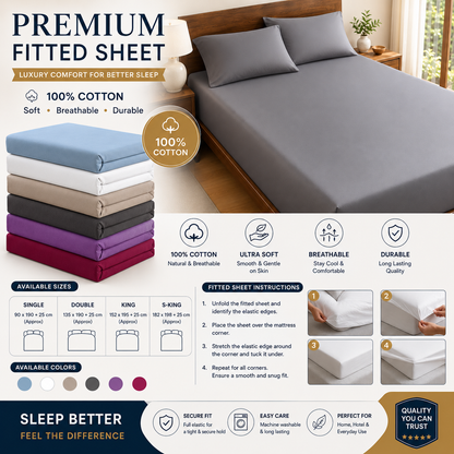 Luxury 100% Cotton Fitted Bed Sheet