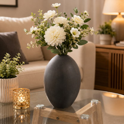 Charcoal Grey Round Vase 15–20cm – Modern Decorative Flower Vase