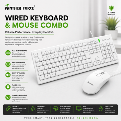 USB Wired Keyboard Mouse Set White Keyboard PF290
