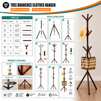 Tree Branch Clothes Hanger Stand – Modern Freestanding Coat Rack with Multi Hooks
