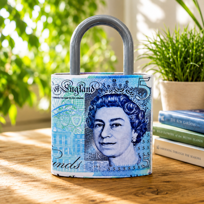 Currency Lock Money Box Tin -4 Pound Note Designs