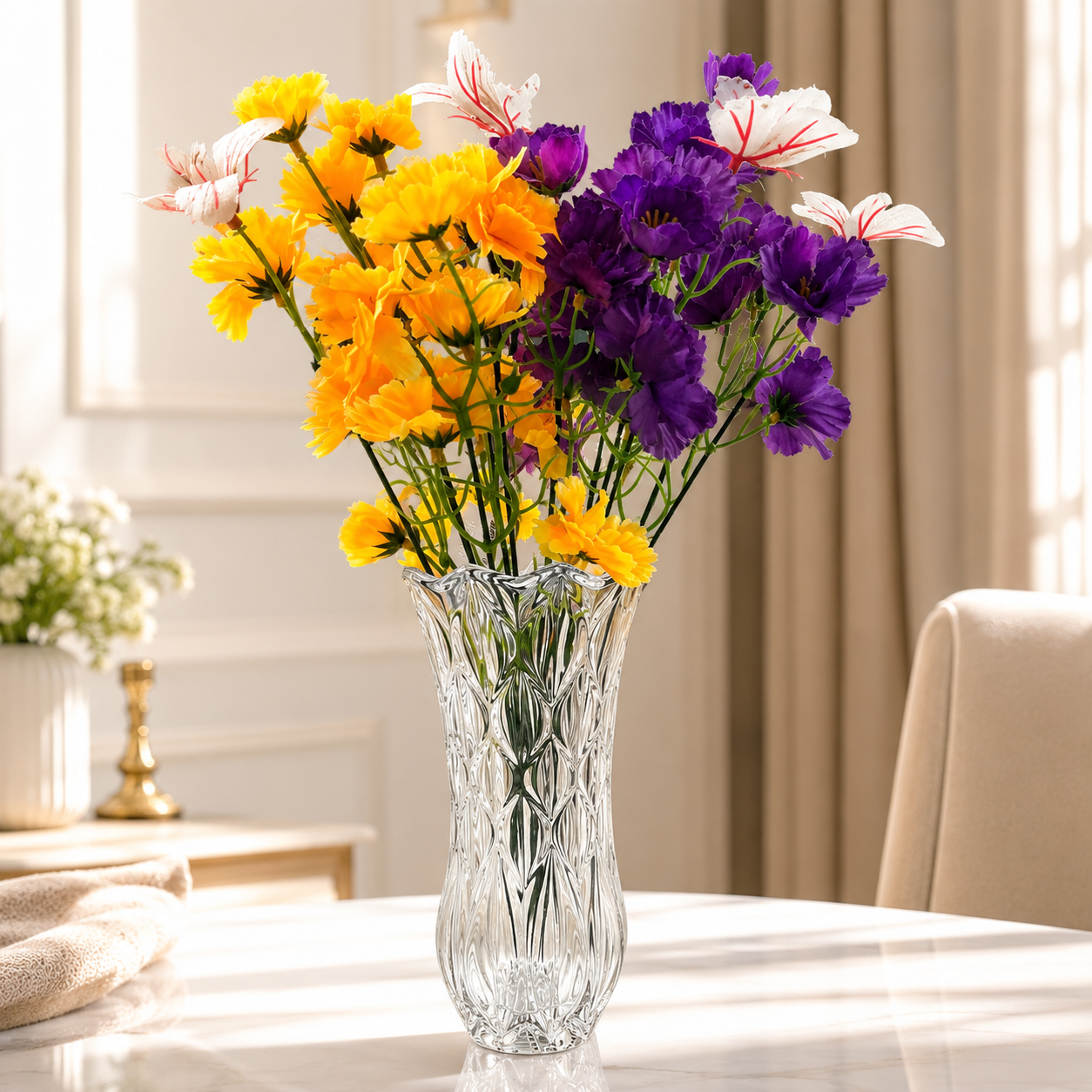 Crystal Glass Flower Vase Clear Decorative Table Centrepiece 15-20cm approx