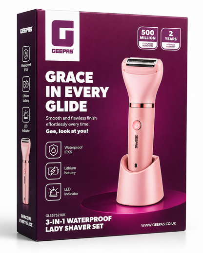 GEEPAS 3-in-1 Waterproof Lady Shaver Set