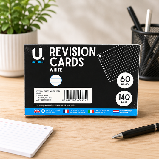 White Revision Cards – 60 Pack, 140 GSM Study Flash Cards