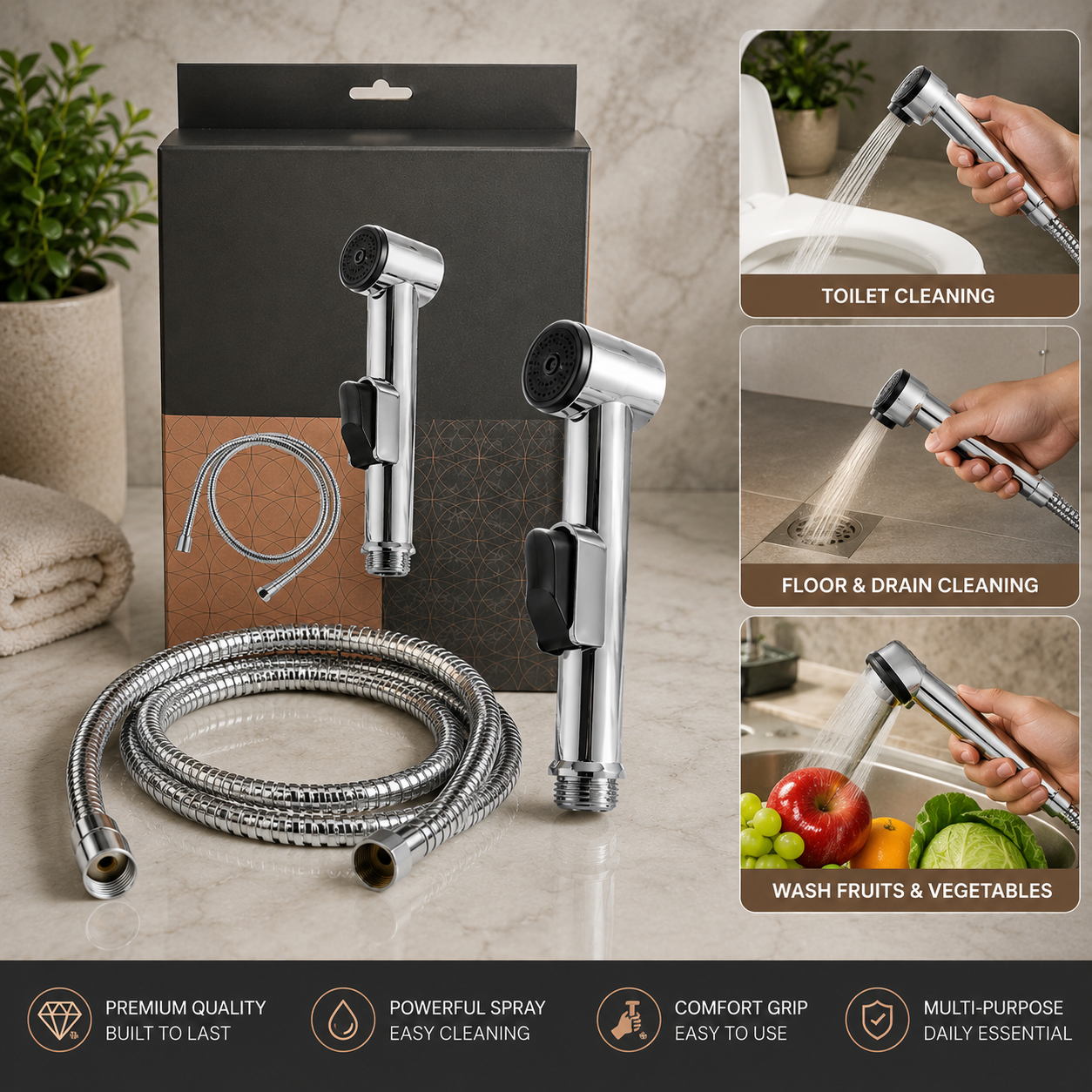 Geepas Chrome Shattaf Bidet Spray Set
