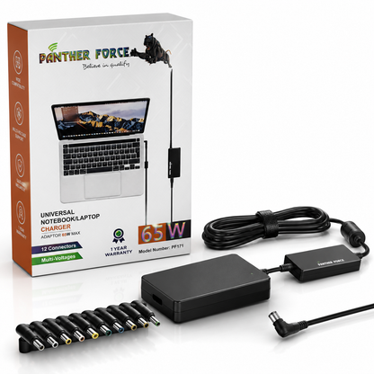 Panther Force 65W Universal Notebook Laptop Charger 12 Connectors