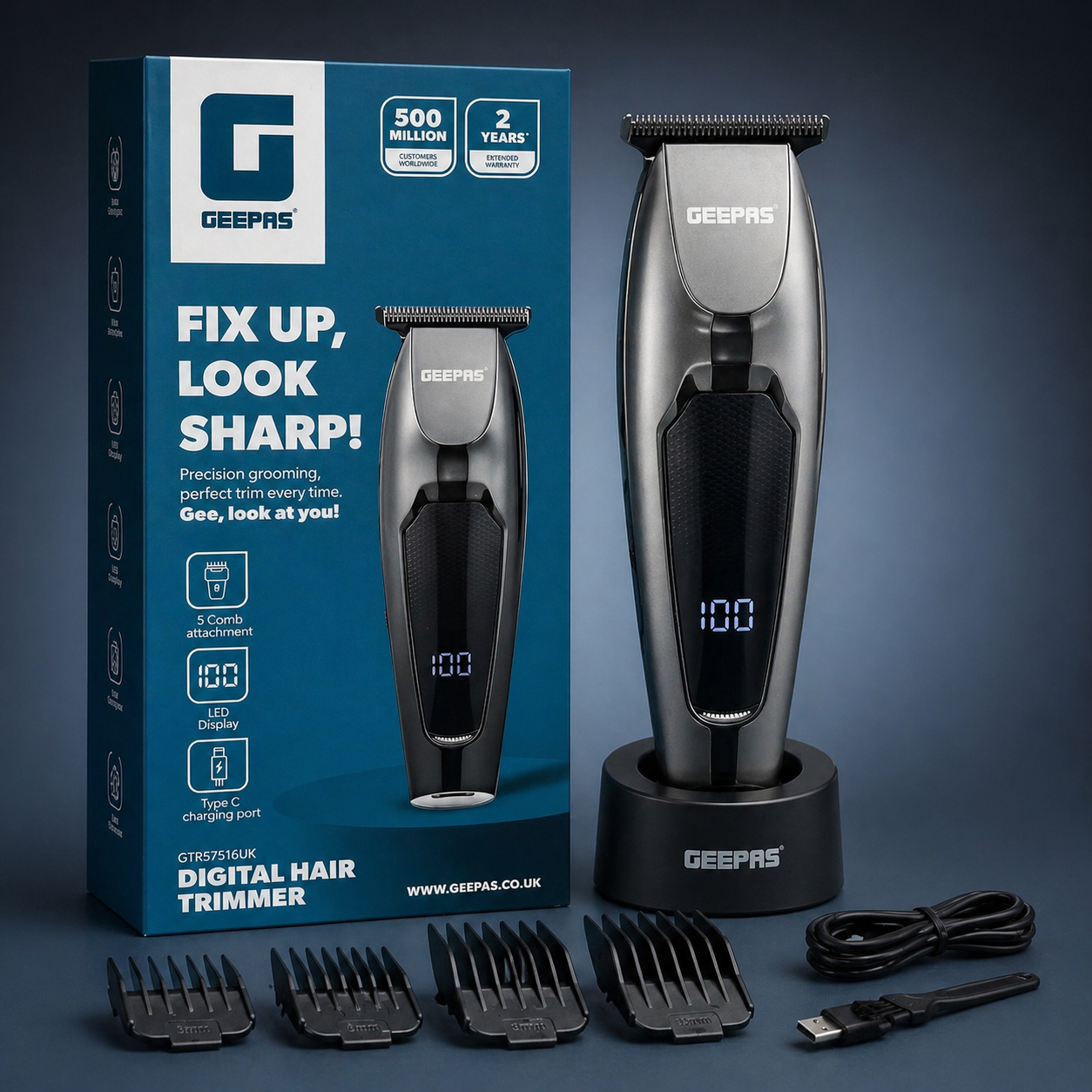GEEPAS Rechargeable Digital Hair Trimmer