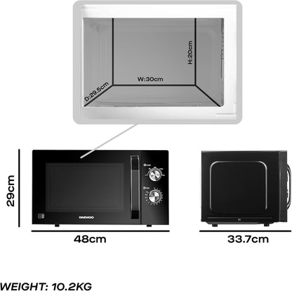 Daewoo 23L 800W Manual Microwave – Black | Extra-Large Capacity