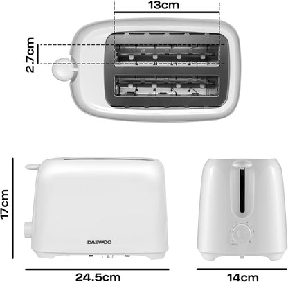 Daewoo 2 Slice Toaster – 700W Compact White Toaster