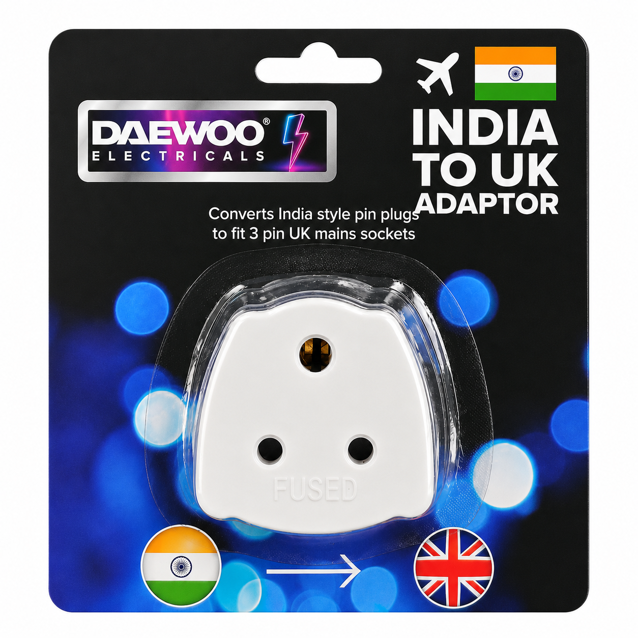 India to UK Travel Plug Adapter Fused 3 Pin Socket